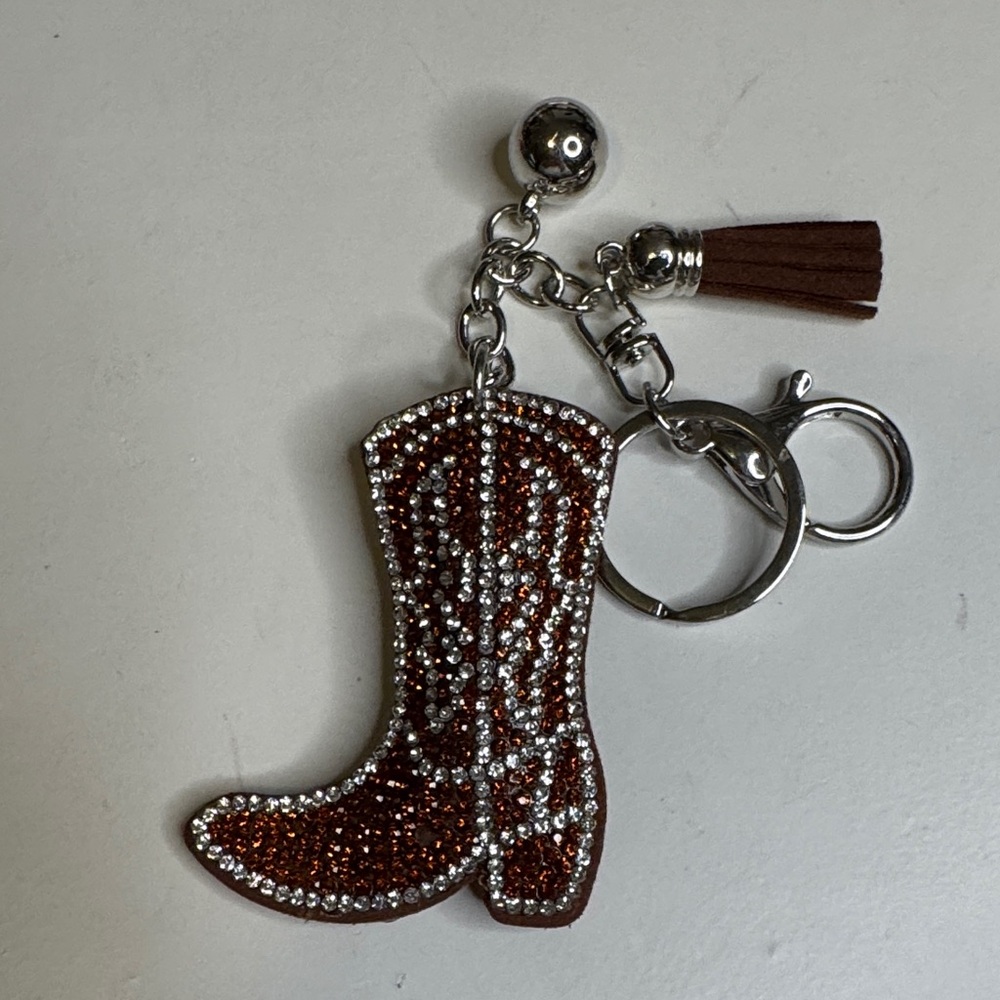 Brown Rhinestone Boot Keychain